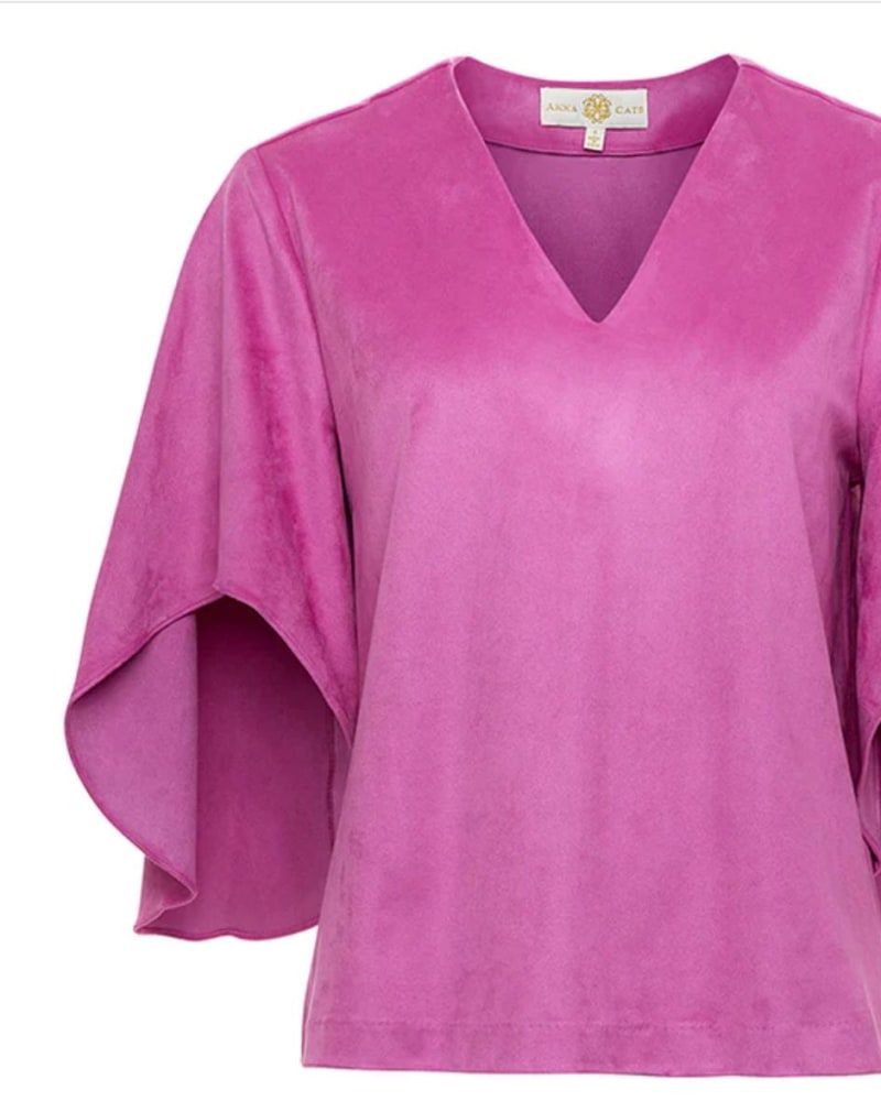 Front of a size L Nina Top Suede in Purple Orchid in Purple Orchid by Anna Cate. | dia_product_style_image_id:334209
